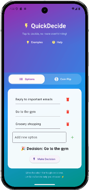 QuickDecide Main Screen