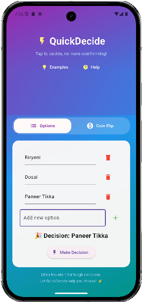 Meal Selection Screen